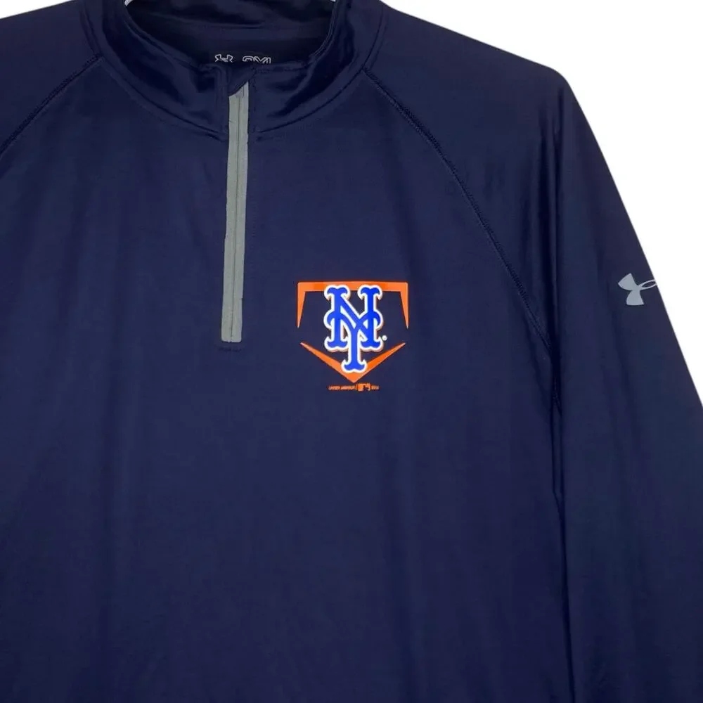 Under Armour NY New York Mets Heat Gear Pullover Shirt Blue 1/4 Zip MLB 2XL